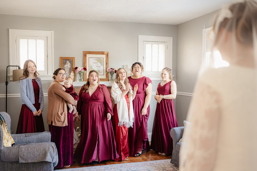 First look with bridesmaids