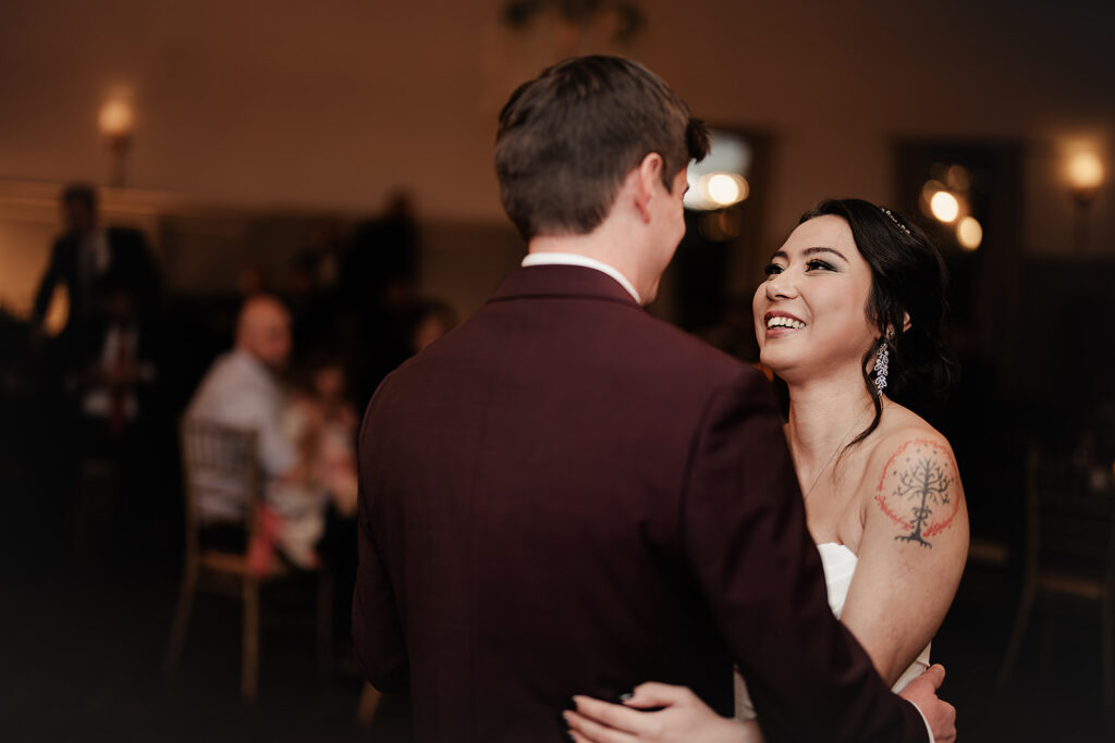 portrait of bride and grooms first dance 