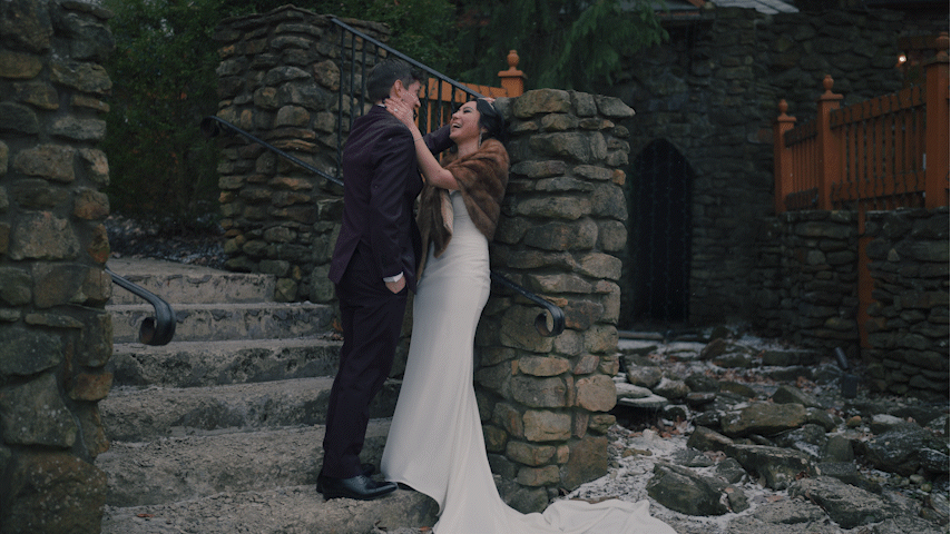 gif of bride and groom laughing